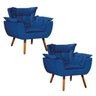 Kit 2 Poltronas Odisseia Suede Pés Palito Castanho D'Rossi - Azul Royal - 1