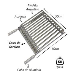 Grelha Parrilha Argentina Aço Inox com Caixa Gordura 50x60cm - 3