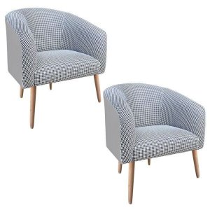 Kit 2 Poltronas Stella Linho A72 com Corino Pés Palito Natural D'rossi - Cinza