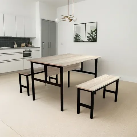 Conjunto Mesa Refeitório 8 Lugares com Banco Separado Copa Fresno Preto