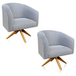 Kit 2 Poltronas Giratória Stella Linho A72 com Corino Base Madeira D'rossi - Cinza