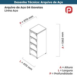 Armário de Arquivo de Aço Pandin 4 Gavetas Gavetas Cinza/branco - 7