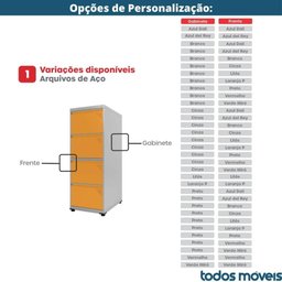 Armário de Arquivo de Aço Pandin 4 Gavetas Gavetas Cinza/branco - 5