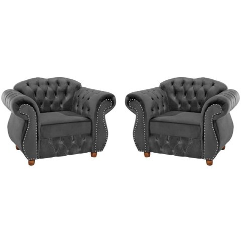 Kit Duas Poltronas Chesterfield Merlo Suede Cinza / decoracao, sala tv estar, recepcao