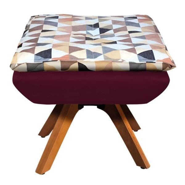Kit 2 Poltronas e 1 Puff Giratório Opala Composê D87 Suede Base Madeira - Vinho - 5