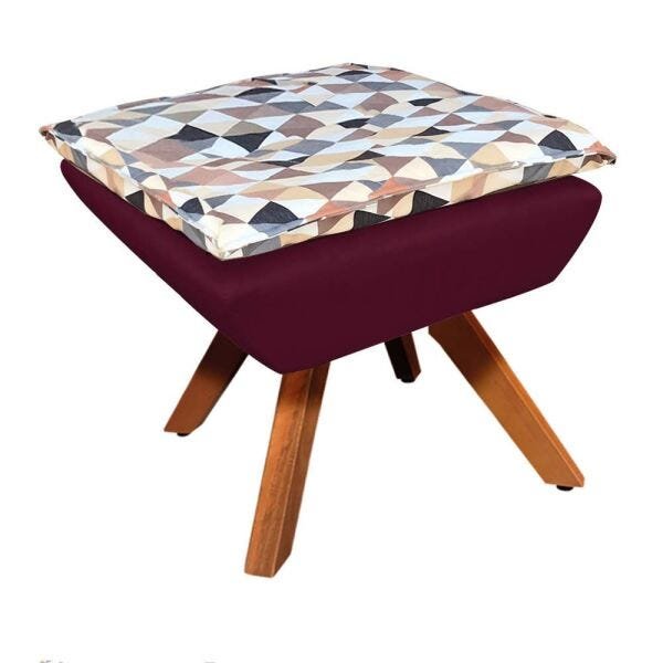 Kit 2 Poltronas e 1 Puff Giratório Opala Composê D87 Suede Base Madeira - Vinho - 3