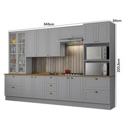 Cozinha Completa 6 Peças Americana Cinza com Cristaleira Tampo Nature - Móveis Henn - 4