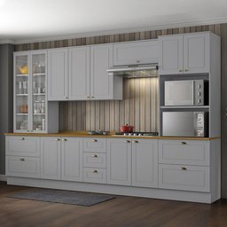 Cozinha Completa 6 Peças Americana Cinza com Cristaleira Tampo Nature - Móveis Henn - 2