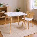 Ver imagem 2 de Mesa e Cadeira Infantil Borboletinha Kit Livro Educativo em Madeira - Pinus