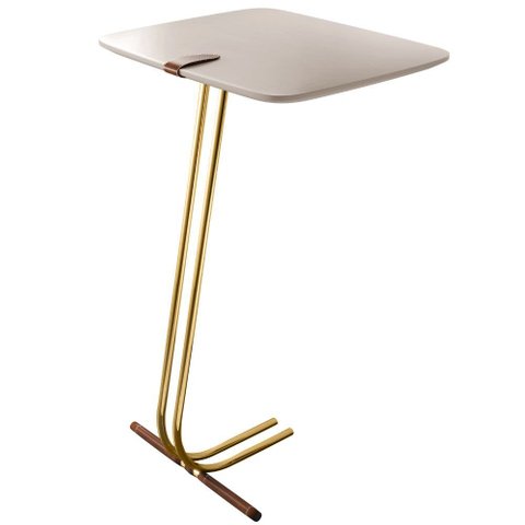 Mesa Apoio Lateral para Sofá Lisboa Pé Dourado LarFlex:Laca Off White
