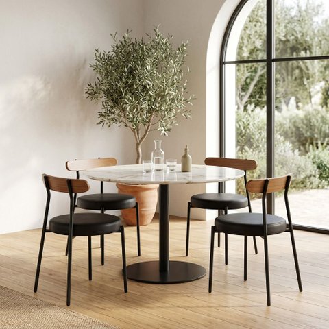 Cadeira Sala de Jantar Kit 4 Lizzie Base Tubular Preto Encosto Castanho PU D03 - D'Rossi