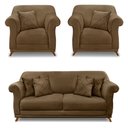 Ver imagem 1 de Kit 2 Poltronas e Sofá Living 2 Lugares 1,80m Vênus Suede Pés Castanho - Pallazio - Caramelo