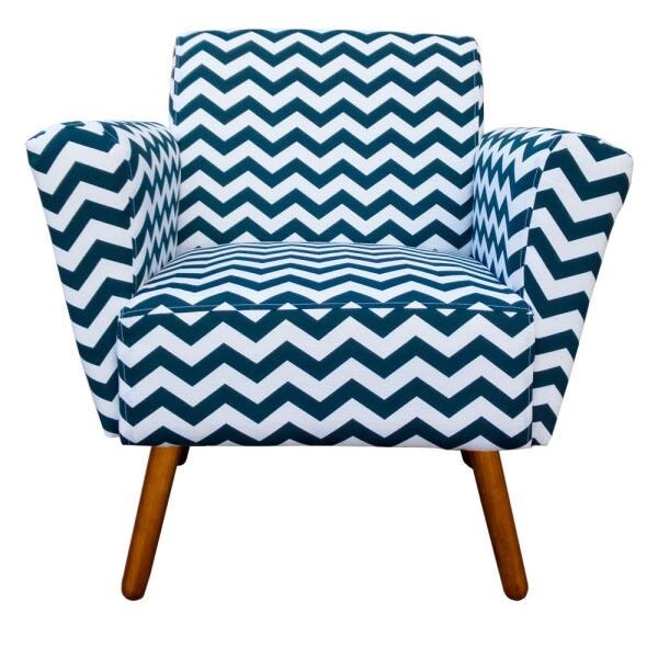 Poltrona Dora Estampado Zig Zag Azul Marinho D02 Pés Palito Castanho D'Rossi - 2