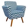 Poltrona Dora Estampado Zig Zag Azul Marinho D02 Pés Palito Castanho D'Rossi - 1