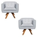 Ver imagem 1 de Kit 2 Poltronas Giratória Julia Suede Cinza com Strass Base Madeira D'Rossi