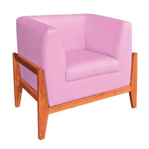 Poltrona Lucy Linho Base Madeira Castanho D'Rossi - Rosa Chiclete A08