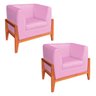 Kit 2 Poltronas Lucy Linho Base Madeira Castanho D'Rossi - Rosa Chiclete A08 - 1