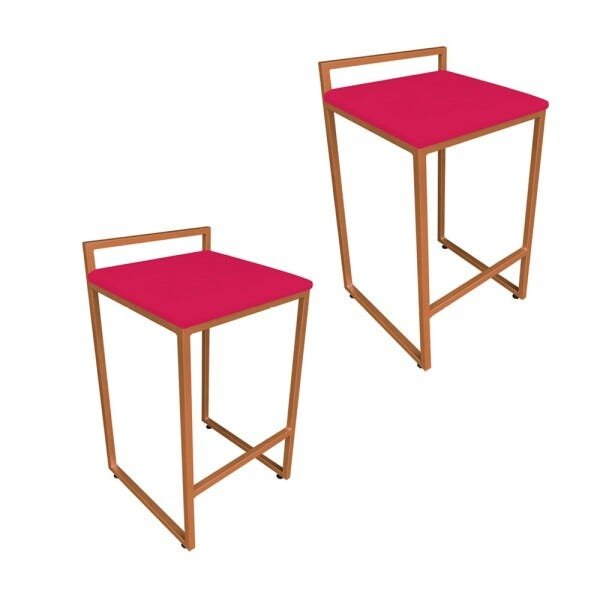 Conjunto 02 Banquetas Pietra Suede Vermelho Base Cobre D'Rossi - 1