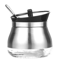 Açucareiro de Vidro Revestido em Aço Inox com Colher. - 2