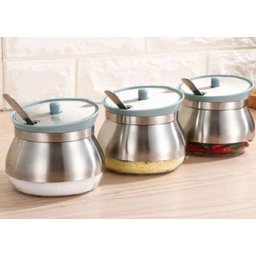 Açucareiro de Vidro Revestido em Aço Inox com Colher. - 4