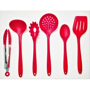Kit 6 Peças Silicone Inteiriço Vermelho Com Pinça 25.5 cm.