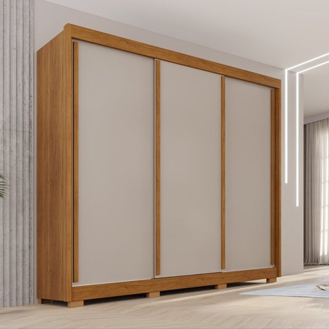 Guarda-Roupa Casal com Pés 3 Portas 4 Gavetas 100% MDF Ipanema Off White/Cinamomo
