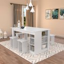 Ver imagem 1 de Conjunto de Mesa 140cm com 4 Bancos e 3 Prateleiras - Branco