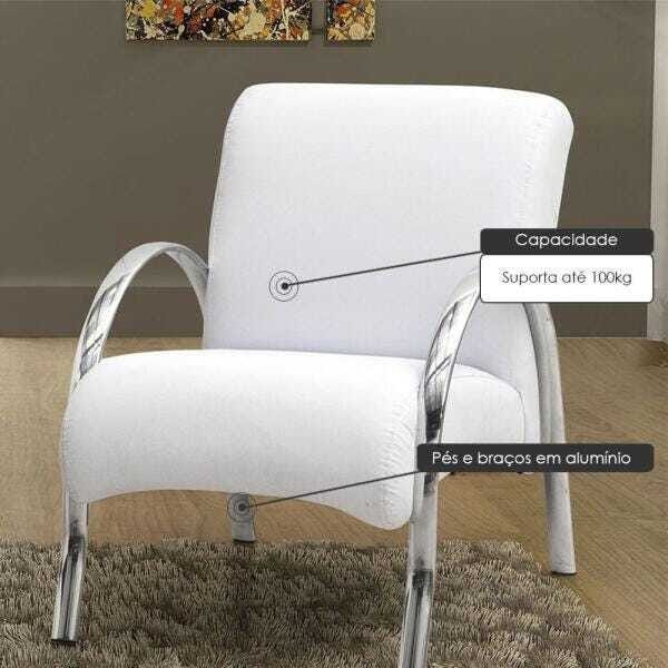 Poltrona Decorativa Polly com Pés em Aluminio Courino Branco - 3