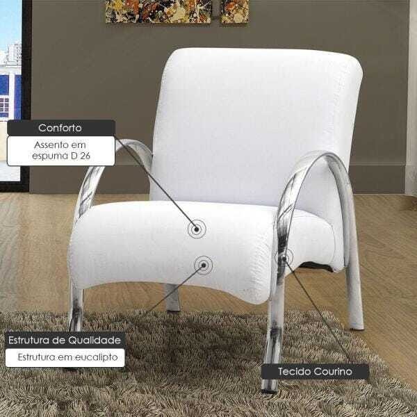 Poltrona Decorativa Polly com Pés em Aluminio Courino Branco - 2