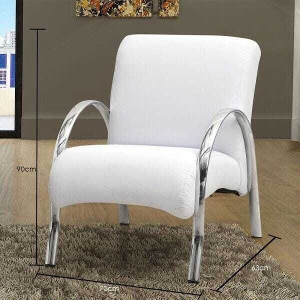 Poltrona Decorativa Polly com Pés em Aluminio Courino Branco - 8