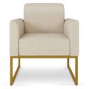 Ver imagem 5 de Kit 02 Poltronas Marisa Linho Areia A27 Base Industrial Metálica Dourado