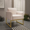Ver imagem 7 de Kit 02 Poltronas Marisa Linho Areia A27 Base Industrial Metálica Dourado