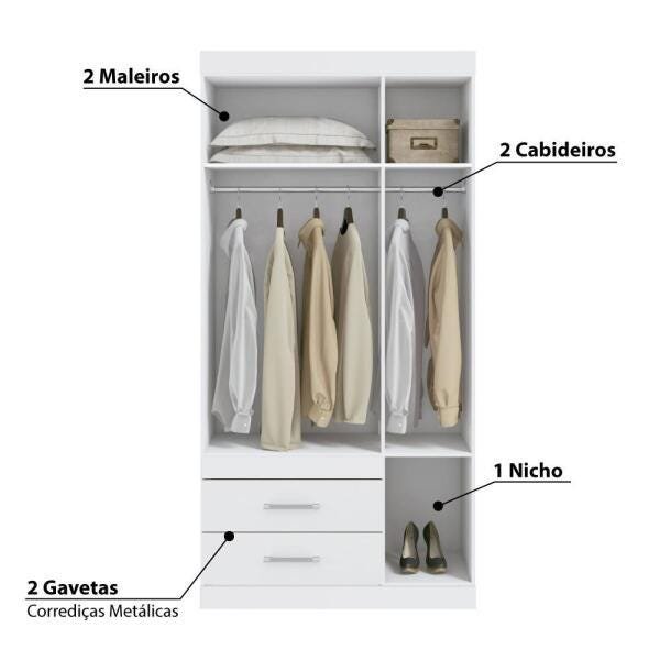 Guarda-Roupa Star com 3 Portas e Espelho - Branco - 3