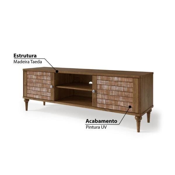 Rack Colonial com 2 Portas e 2 Nichos 150cm Madeira Taeda - - 2