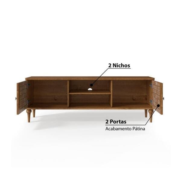 Rack Colonial com 2 Portas e 2 Nichos 150cm Madeira Taeda - - 8