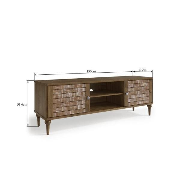 Rack Colonial com 2 Portas e 2 Nichos 150cm Madeira Taeda - - 10