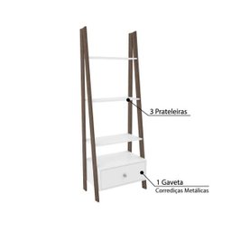 Estante com 1 Gaveta e 3 Prateleiras - Branco/Rústico - 7