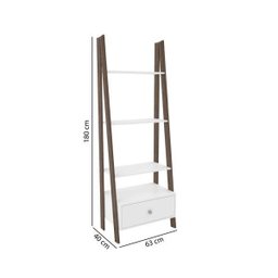 Estante com 1 Gaveta e 3 Prateleiras - Branco/Rústico - 8