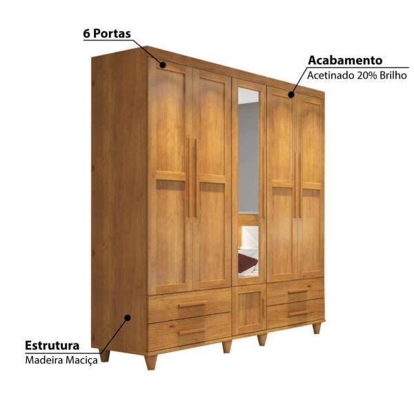 Guarda-Roupa Taurus com 6 Portas, Espelho e 4 Gavetas -Imbuia - 2