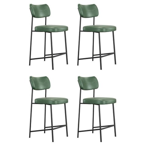 Kit 04 Banquetas Médias para Cozinha Lila Estofada com Encosto Couríssimo Verde - Desk Design