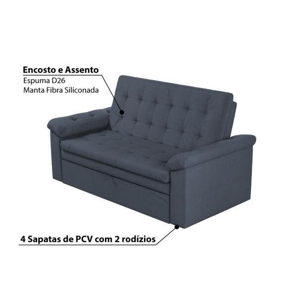Sofá Cama Reclinável Roxane em Veludo Light - Chumbo - 3