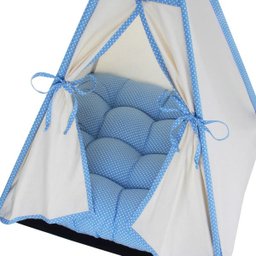 Cabana Cachorro Gato Camping Pet - Algodão Cru e Azul Poá - Tamanho Único - 4