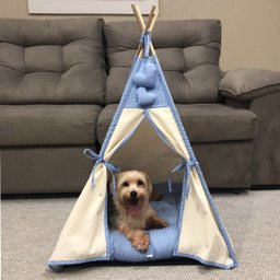 Cabana Cachorro Gato Camping Pet - Algodão Cru e Azul Poá - Tamanho Único - 7