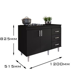Balcão para Cooktop 1,20m 5 Bocas 2 Portas e 3 Gavetas Turim - 4