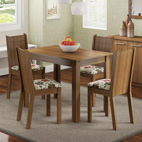 Conjunto Sala de Jantar Madesa Rute Mesa Tampo de Madeira com 4 Cadeiras - Rustic/hibiscos