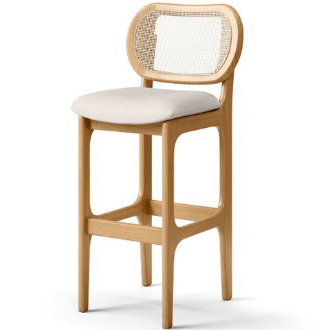 Banqueta Alta Para Cozinha Bancada Sala Tela Betta Fixa L02 Linho Cru - Lyam Decor
