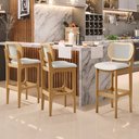 Ver imagem 2 de Banqueta Alta Para Cozinha Bancada Sala Tela Betta Fixa L02 Linho Cru - Lyam Decor