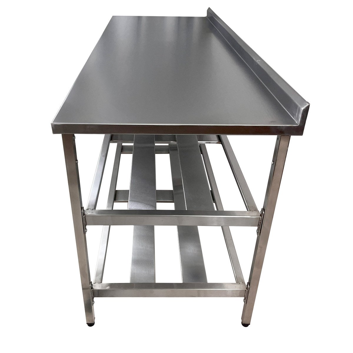 Mesa Aço Inox Profissional 150x60x90 Cm com 2 Prateleiras Fenestradas com Espelho Nortinox Stander - 2