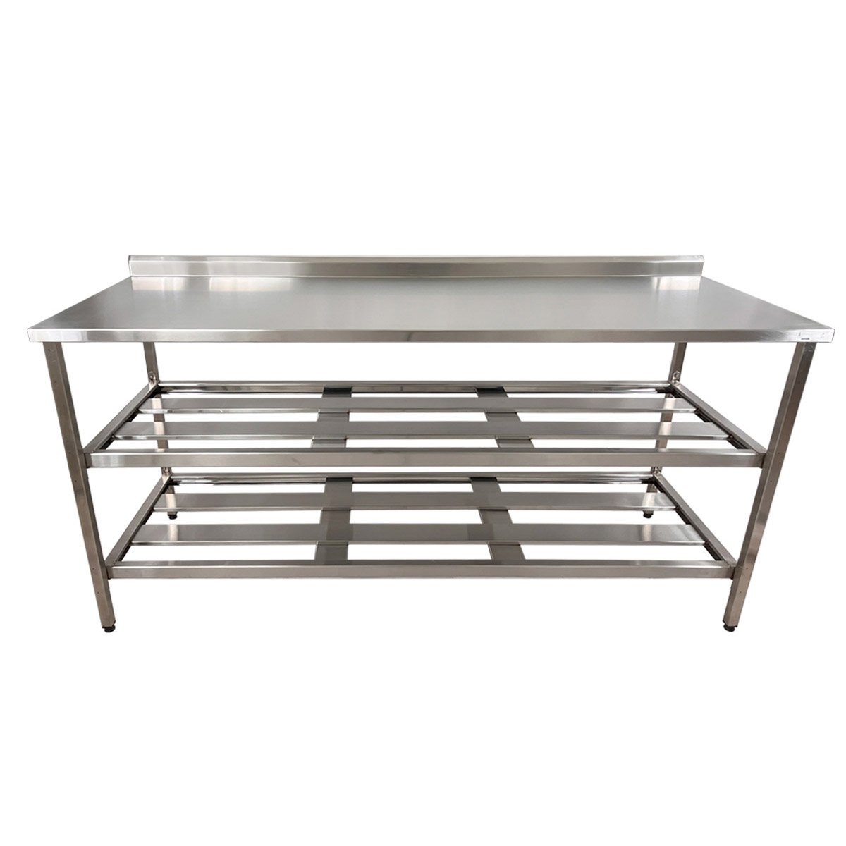 Mesa Aço Inox Profissional 150x60x90 Cm com 2 Prateleiras Fenestradas com Espelho Nortinox Stander - 3