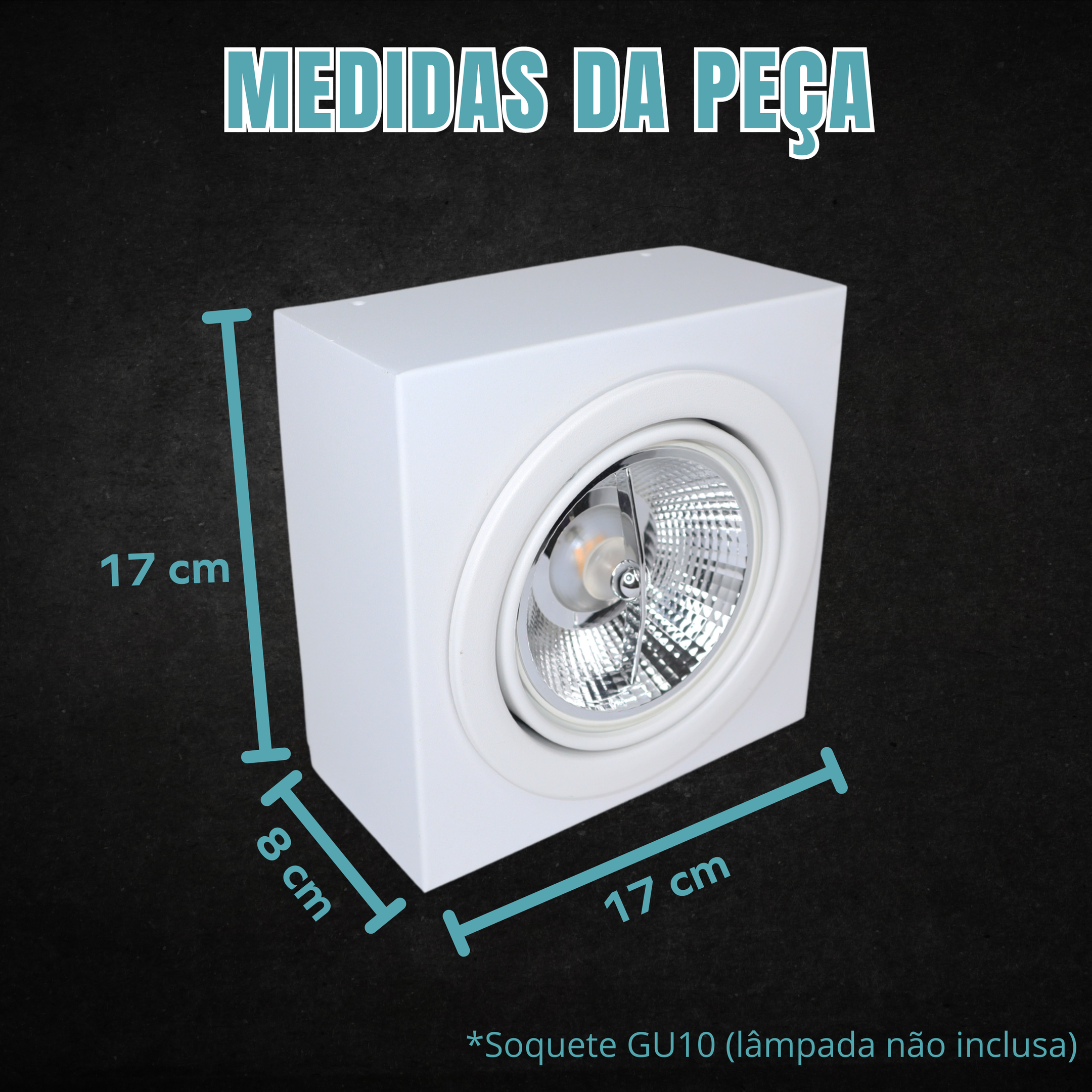 Spot Plafon Sobrepor de Teto Direcionável Quadrado Lâmpada Ar 111 - 3500/1 - Preto Texturizado - 3